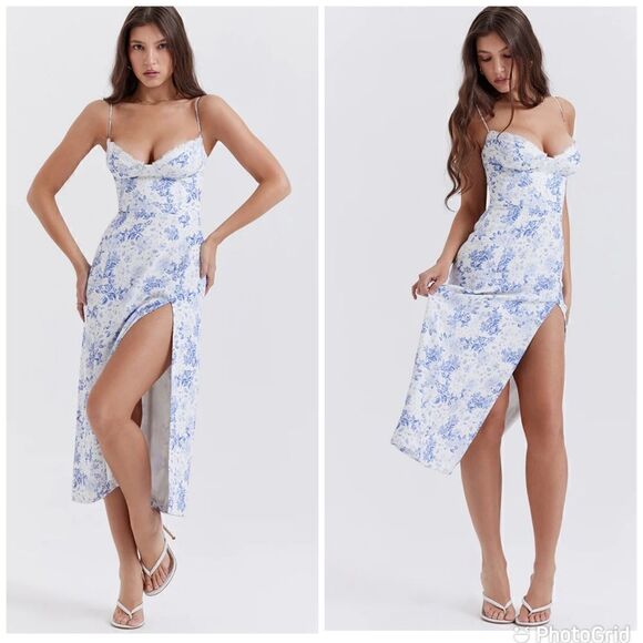 IRRESISTIBLE FLORAL-PRINT MIDI High Slit DRESS Sz- Small - Picture 1 of 13